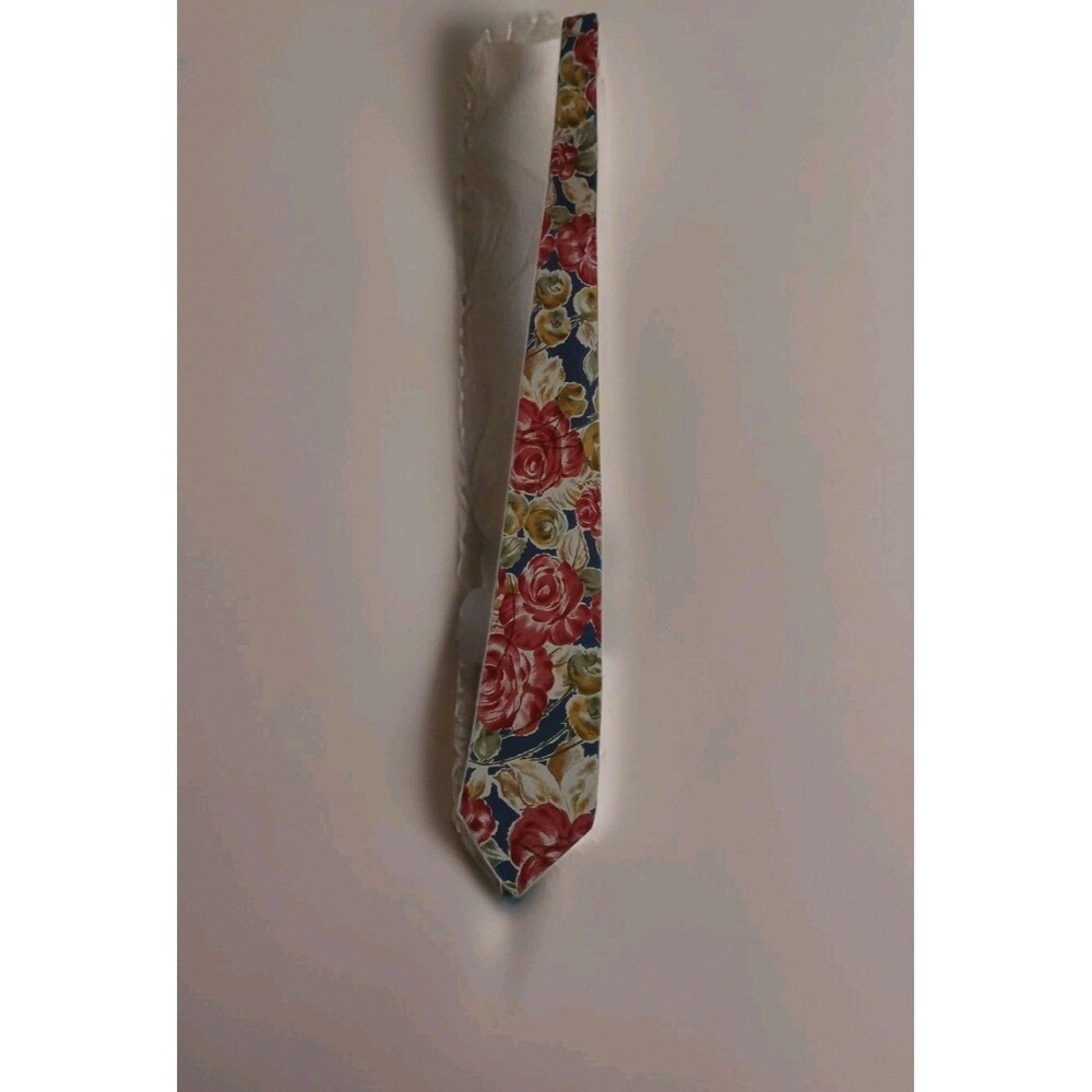 Geoffrey Beene Silk Floral Neck Tie/Belt Hand-Made In Italy Red Blue Tan